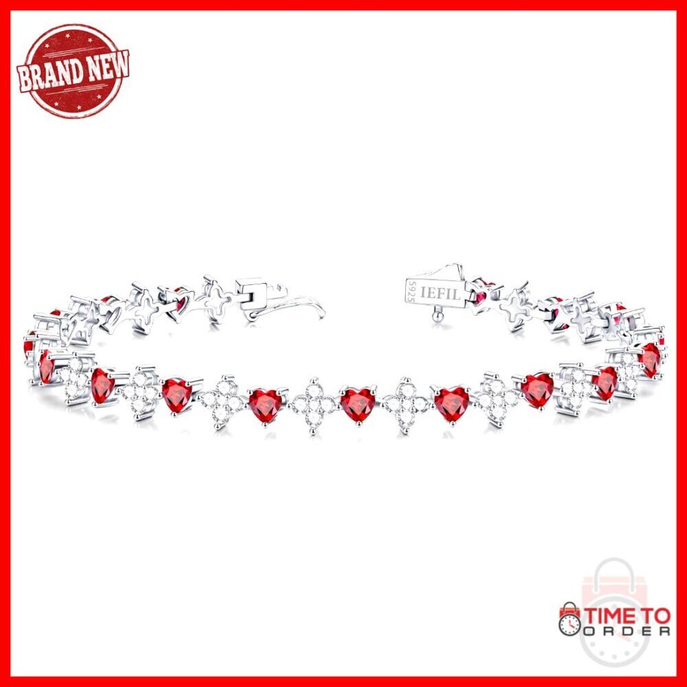 Sterling Silver Heart Birthstone Tennis Bracelet, 7-7.5 Inch, Fine Jewelry Gift